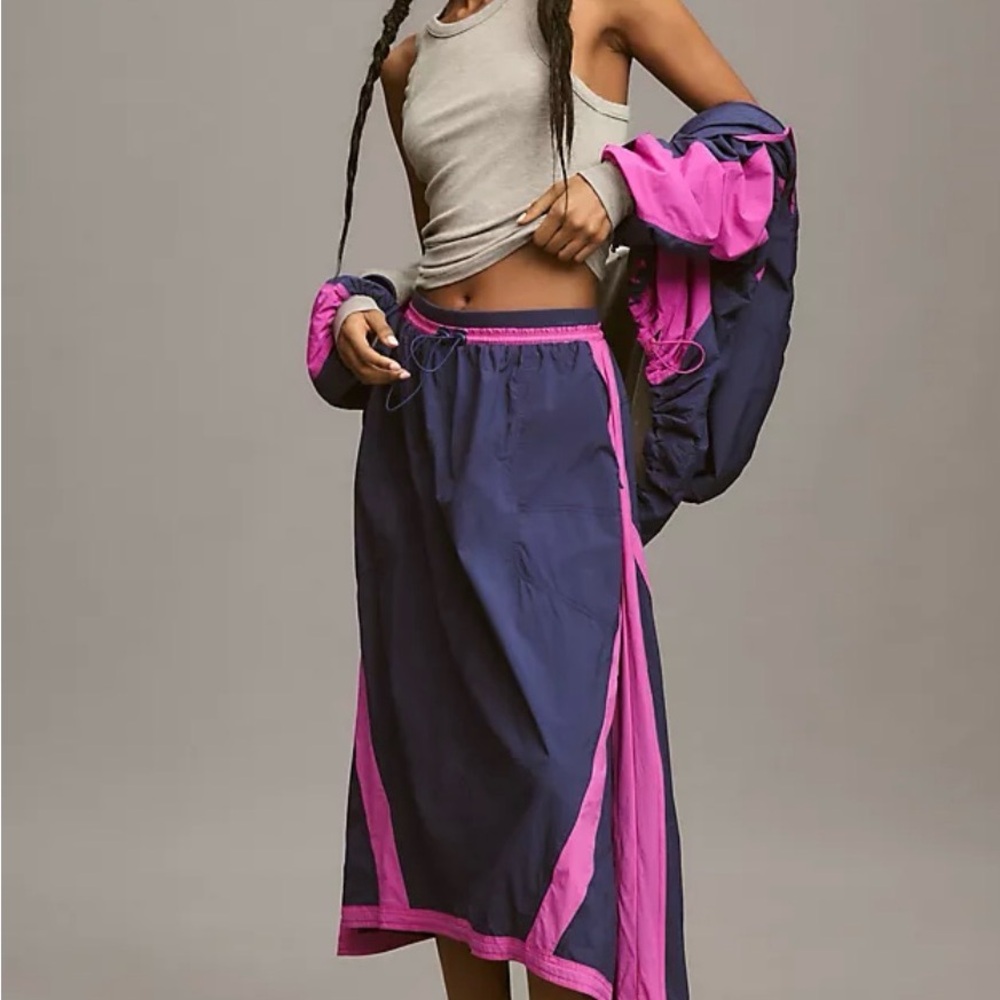 Navy Track Skirt w Pink Contrast Trim — Women's Jogger Skirt & jacket